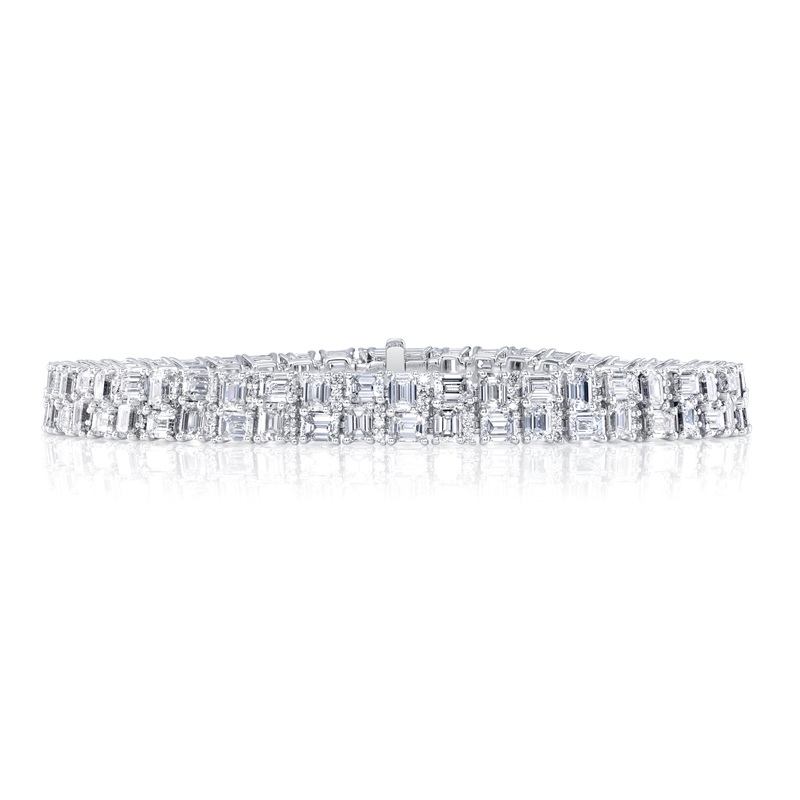 18K White Gold Mixed Aligned Diamond Bracelet